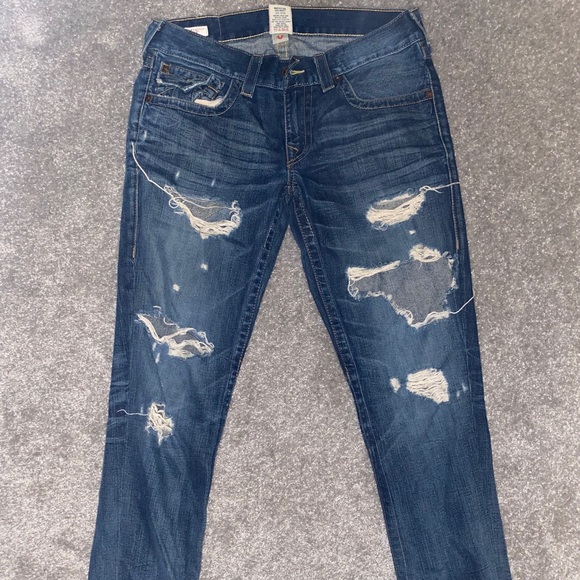 MENS TRUE RELIGION DEMIN RIPPED JEANS - Picture 2 of 3